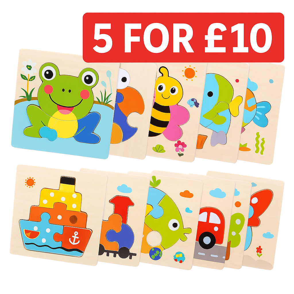 Wooden 3D Jigsaw Puzzle – Fun Cartoon Animals & Vehicles (Educational Toy for Toddlers)