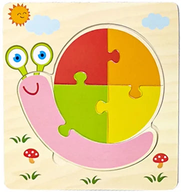 Wooden 3D Jigsaw Puzzle – Fun Cartoon Animals & Vehicles (Educational Toy for Toddlers)