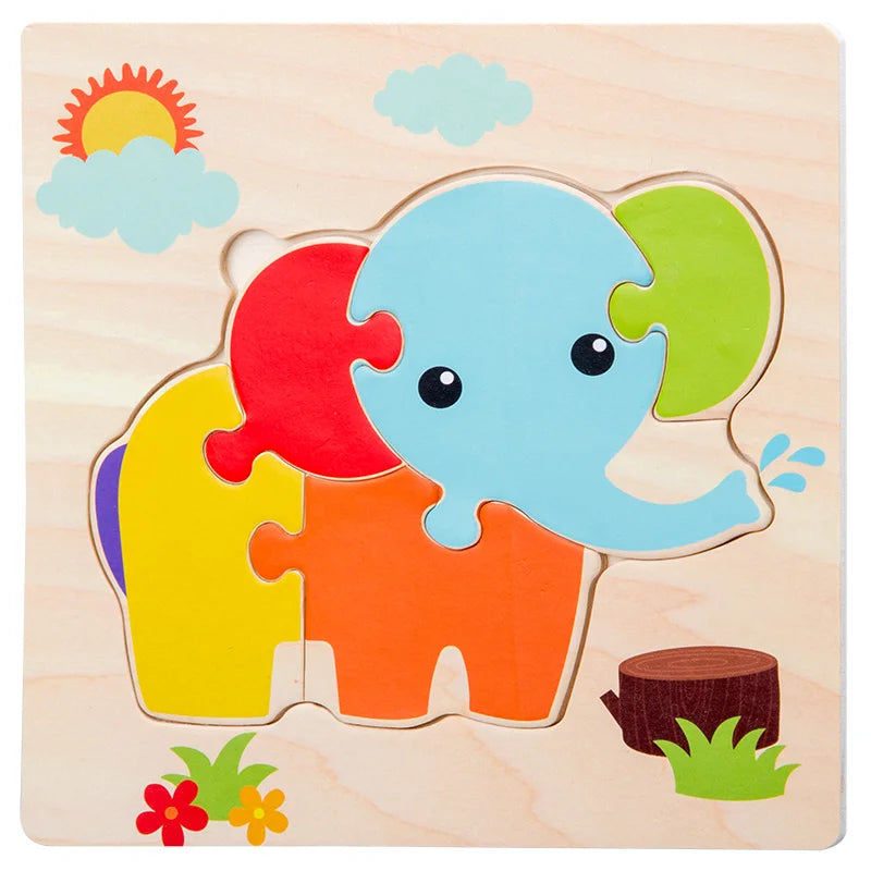 Wooden 3D Jigsaw Puzzle – Fun Cartoon Animals & Vehicles (Educational Toy for Toddlers)