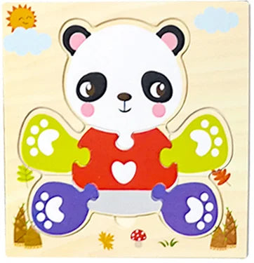 Wooden 3D Jigsaw Puzzle – Fun Cartoon Animals & Vehicles (Educational Toy for Toddlers)