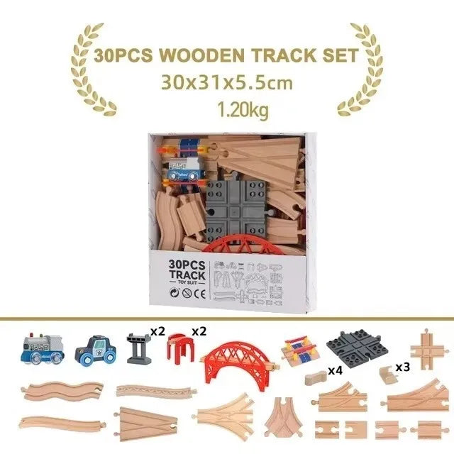 Wooden Train Track Set – Beech Wood Railway with Accessories
