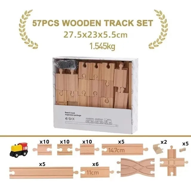 Wooden Train Track Set – Beech Wood Railway with Accessories