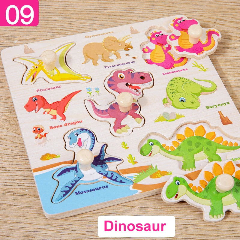 Wooden Montessori Puzzle Board – Cartoon Animal & Vehicle Shapes (Early Learning Toy for Toddlers)