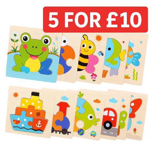 Wooden 3D Jigsaw Puzzle – Fun Cartoon Animals & Vehicles (Educational Toy for Toddlers)