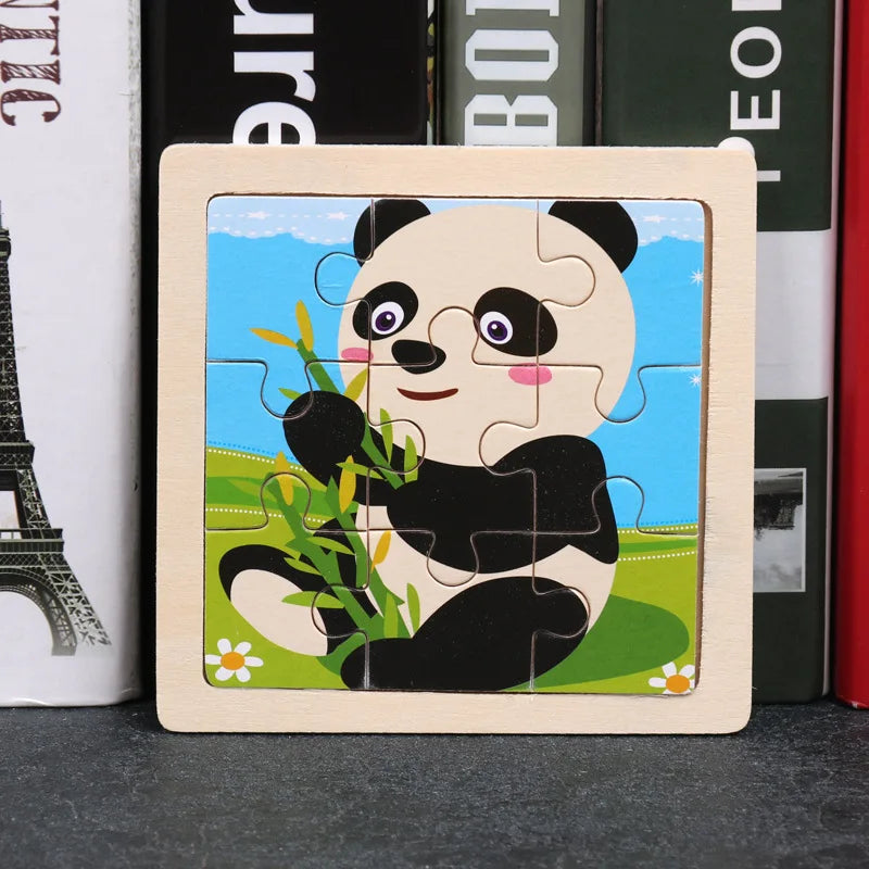 3D Wooden Cartoon Animal & Vehicle Puzzle – Montessori Early Learning Toy (11x11cm)
