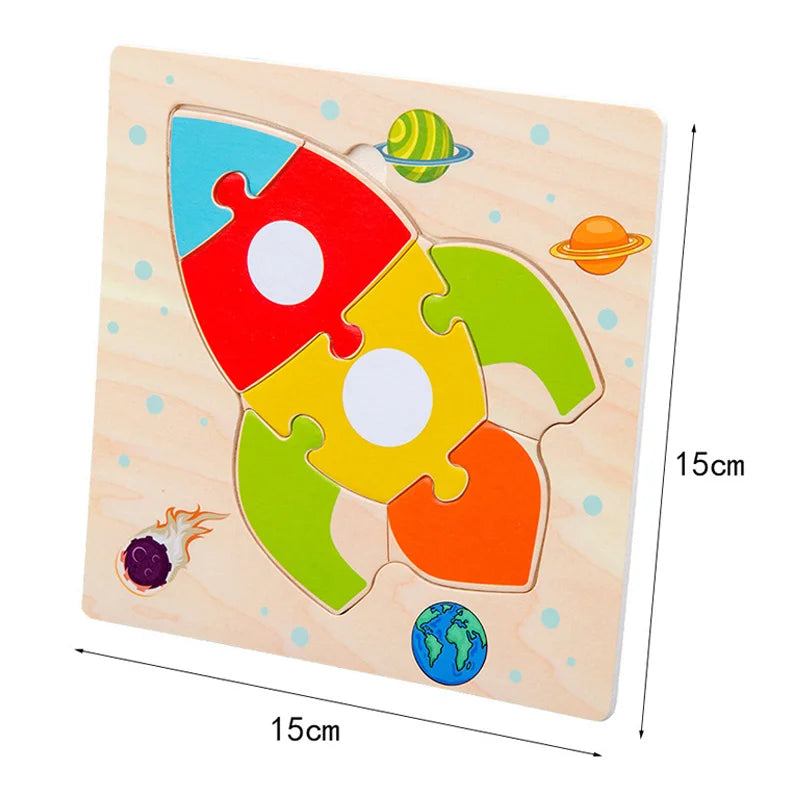 Wooden 3D Jigsaw Puzzle – Fun Cartoon Animals & Vehicles (Educational Toy for Toddlers)