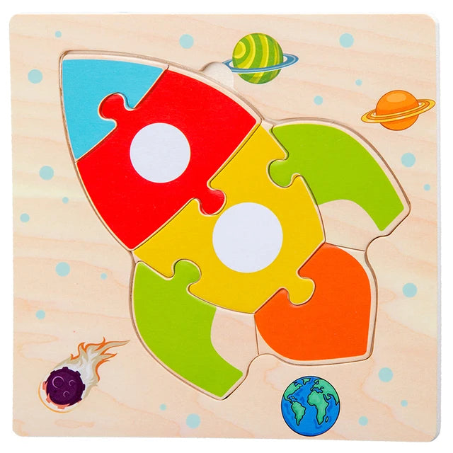Wooden 3D Jigsaw Puzzle – Fun Cartoon Animals & Vehicles (Educational Toy for Toddlers)