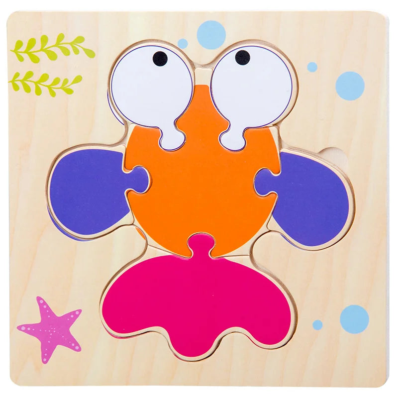 Wooden 3D Jigsaw Puzzle – Fun Cartoon Animals & Vehicles (Educational Toy for Toddlers)