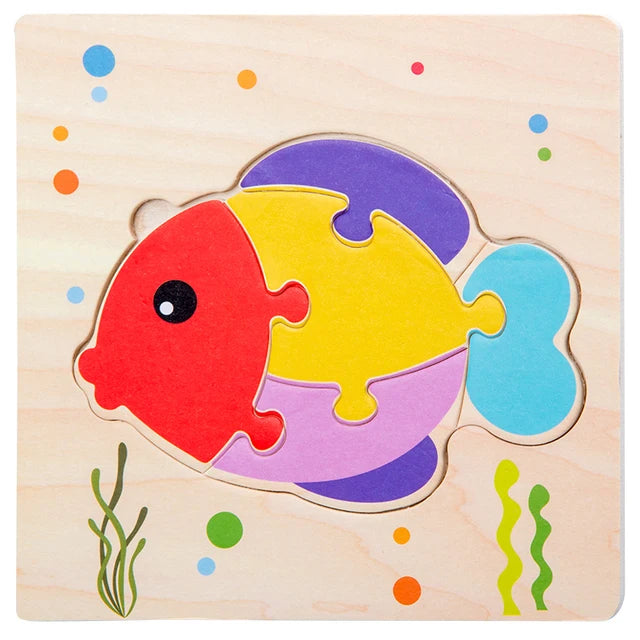 Wooden 3D Jigsaw Puzzle – Fun Cartoon Animals & Vehicles (Educational Toy for Toddlers)