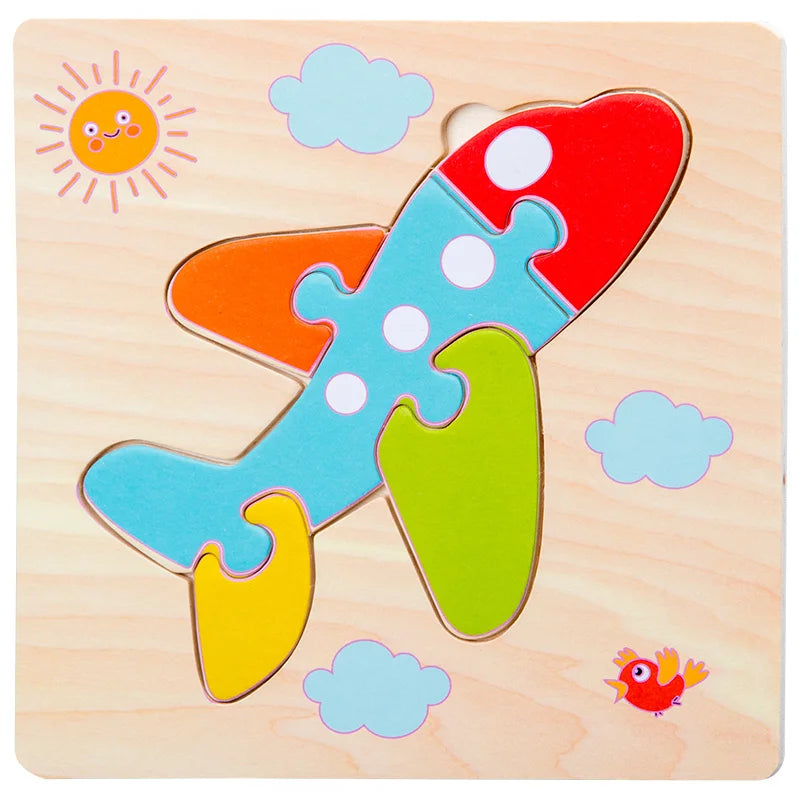 Wooden 3D Jigsaw Puzzle – Fun Cartoon Animals & Vehicles (Educational Toy for Toddlers)
