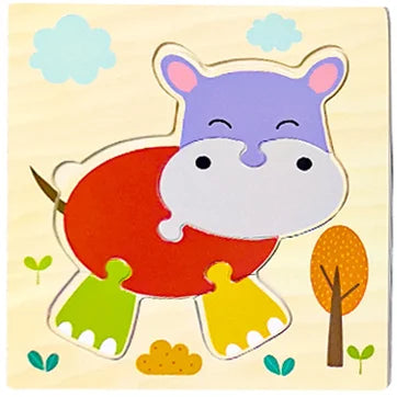 Wooden 3D Jigsaw Puzzle – Fun Cartoon Animals & Vehicles (Educational Toy for Toddlers)