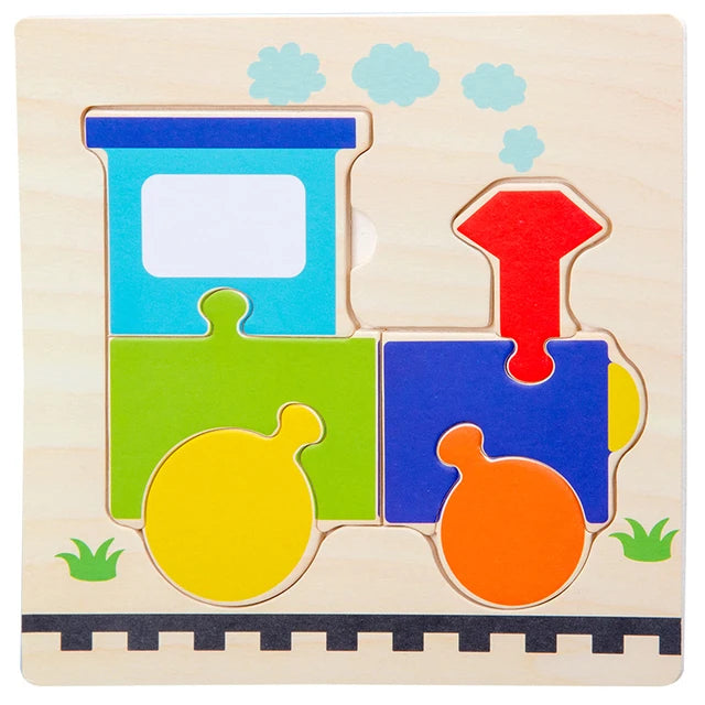 Wooden 3D Jigsaw Puzzle – Fun Cartoon Animals & Vehicles (Educational Toy for Toddlers)