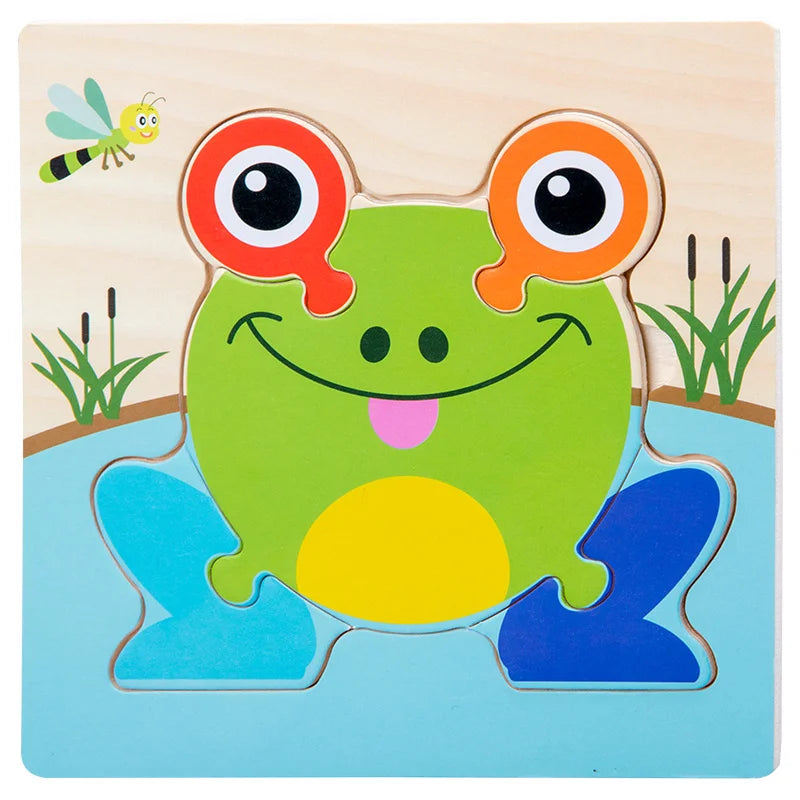 Wooden 3D Jigsaw Puzzle – Fun Cartoon Animals & Vehicles (Educational Toy for Toddlers)