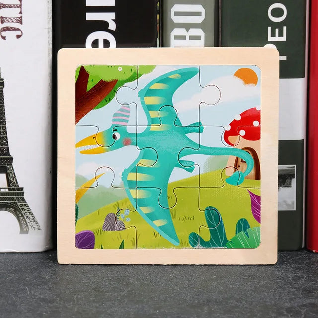 3D Wooden Cartoon Animal & Vehicle Puzzle – Montessori Early Learning Toy (11x11cm)