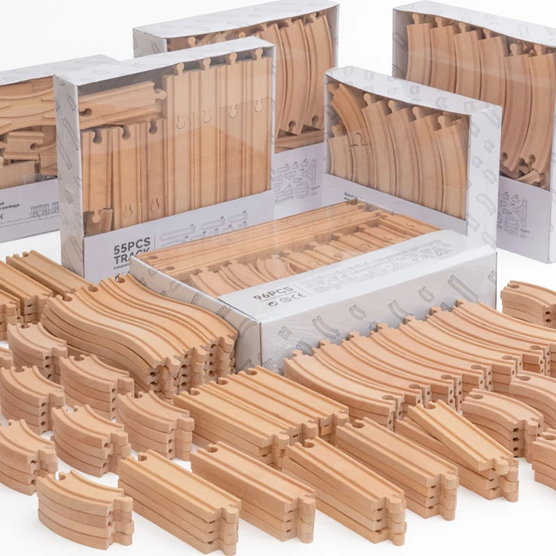 Wooden Train Track Set – Beech Wood Railway with Accessories