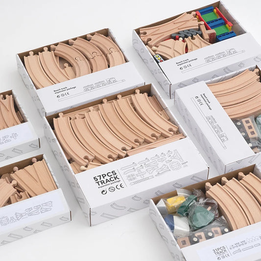 Wooden Train Track Set – Beech Wood Railway with Accessories