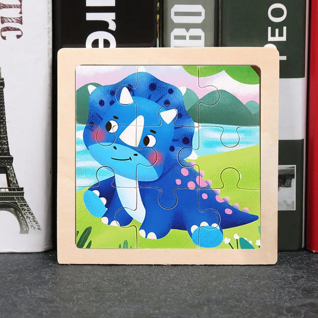 3D Wooden Cartoon Animal & Vehicle Puzzle – Montessori Early Learning Toy (11x11cm)