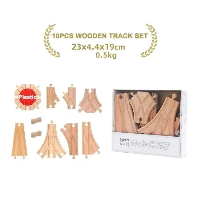 Wooden Train Track Set – Beech Wood Railway with Accessories