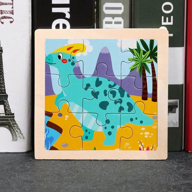 3D Wooden Cartoon Animal & Vehicle Puzzle – Montessori Early Learning Toy (11x11cm)