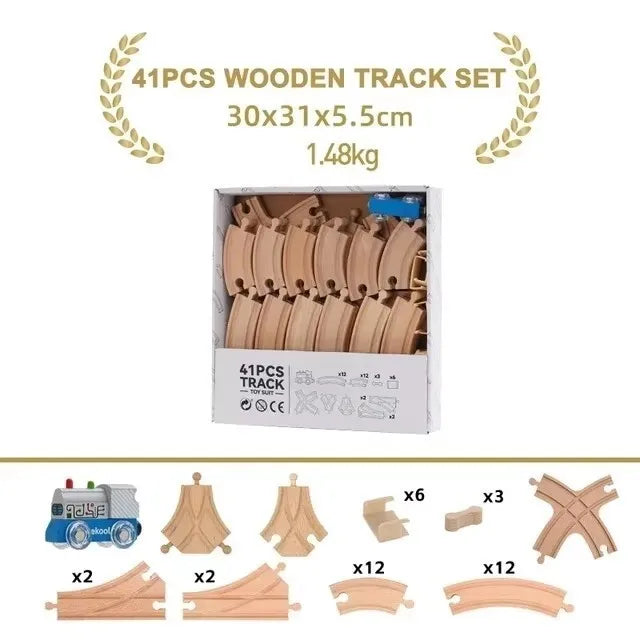 Wooden Train Track Set – Beech Wood Railway with Accessories