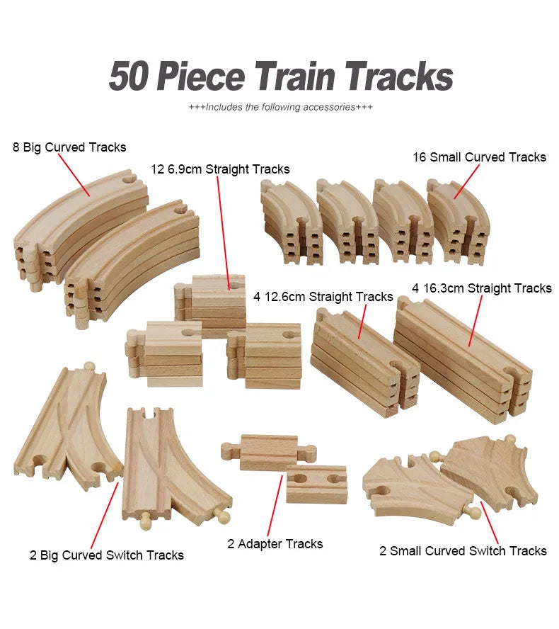 50-Piece Wooden Train Track Set – Beech Wood Railway