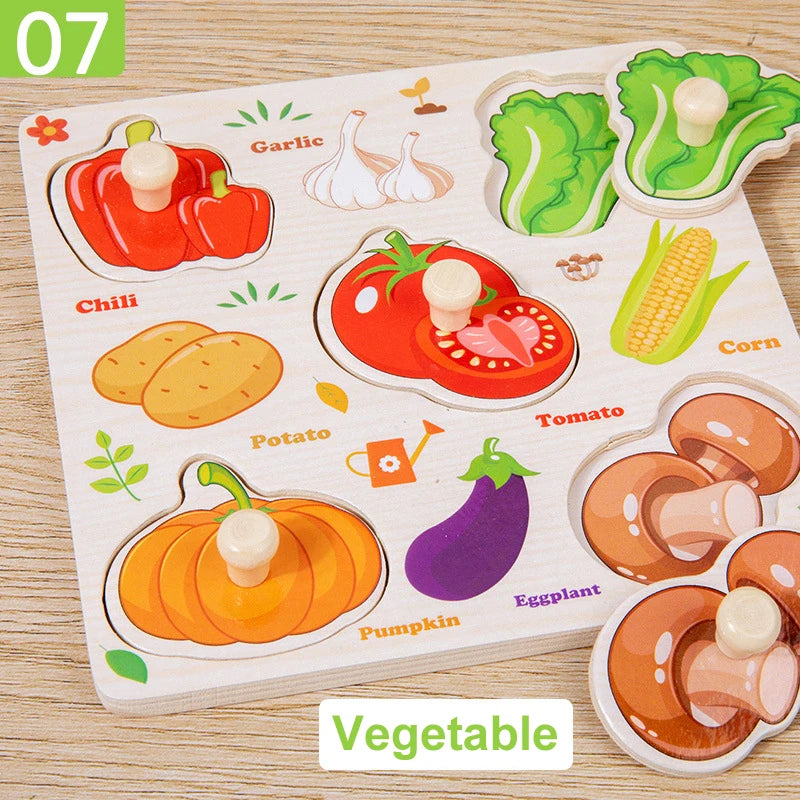 Wooden Montessori Puzzle Board – Cartoon Animal & Vehicle Shapes (Early Learning Toy for Toddlers)