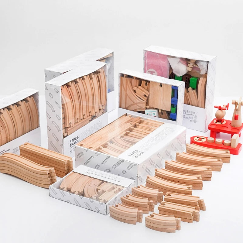 Wooden Train Track Set – Beech Wood Railway with Accessories