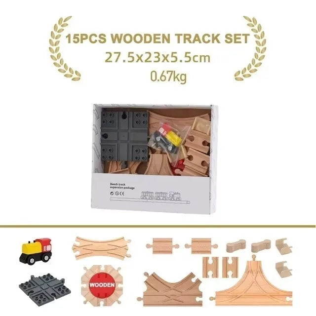 Wooden Train Track Set – Beech Wood Railway with Accessories
