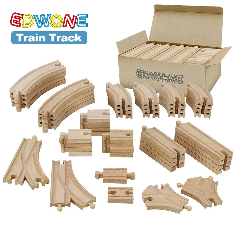 50-Piece Wooden Train Track Set – Beech Wood Railway