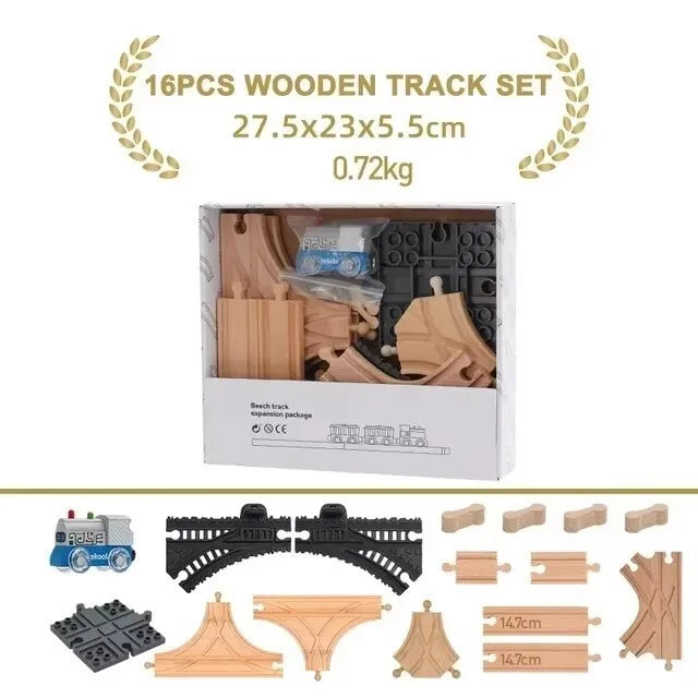 Wooden Train Track Set – Beech Wood Railway with Accessories