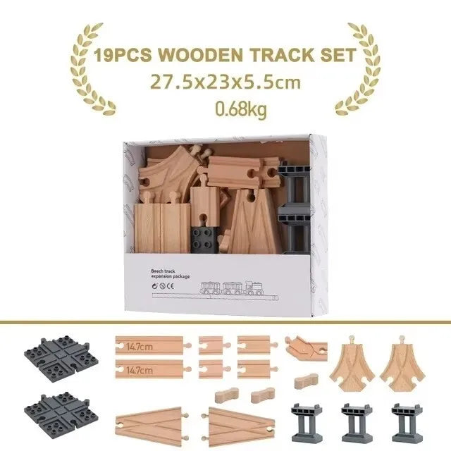 Wooden Train Track Set – Beech Wood Railway with Accessories