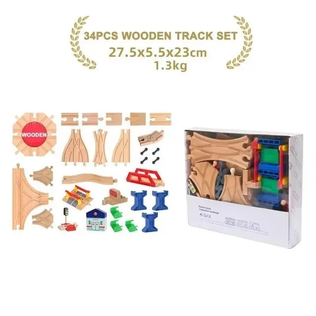 Wooden Train Track Set – Beech Wood Railway with Accessories