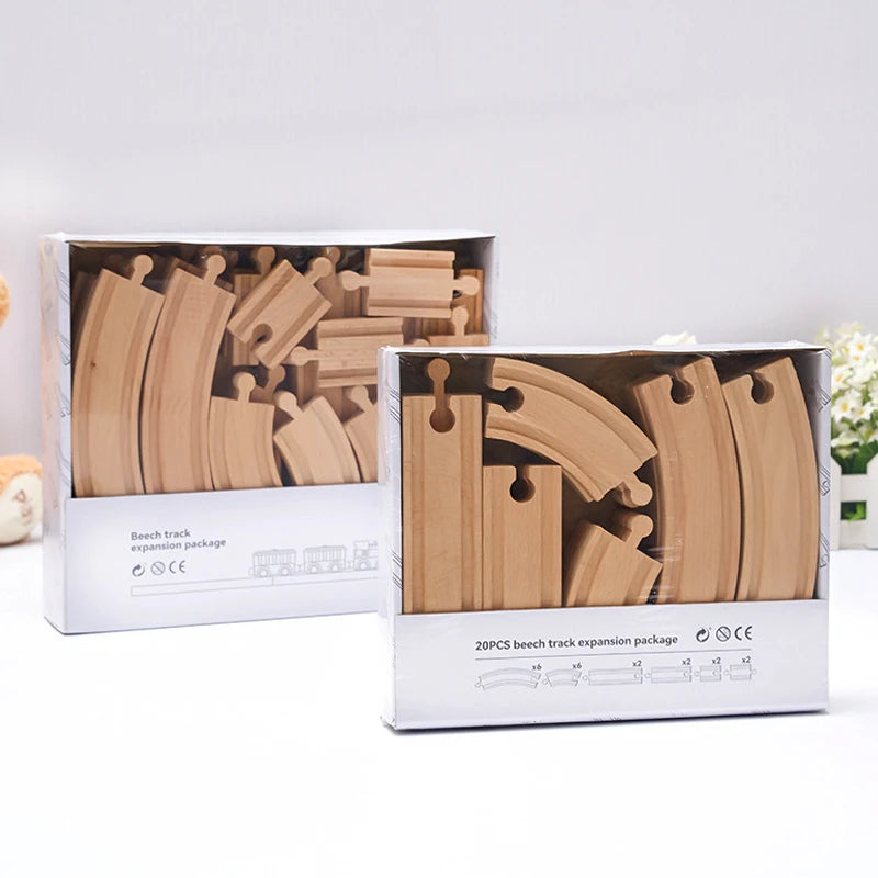 Wooden Train Track Set – Beech Wood Railway with Accessories