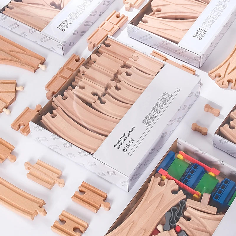Wooden Train Track Set – Beech Wood Railway with Accessories