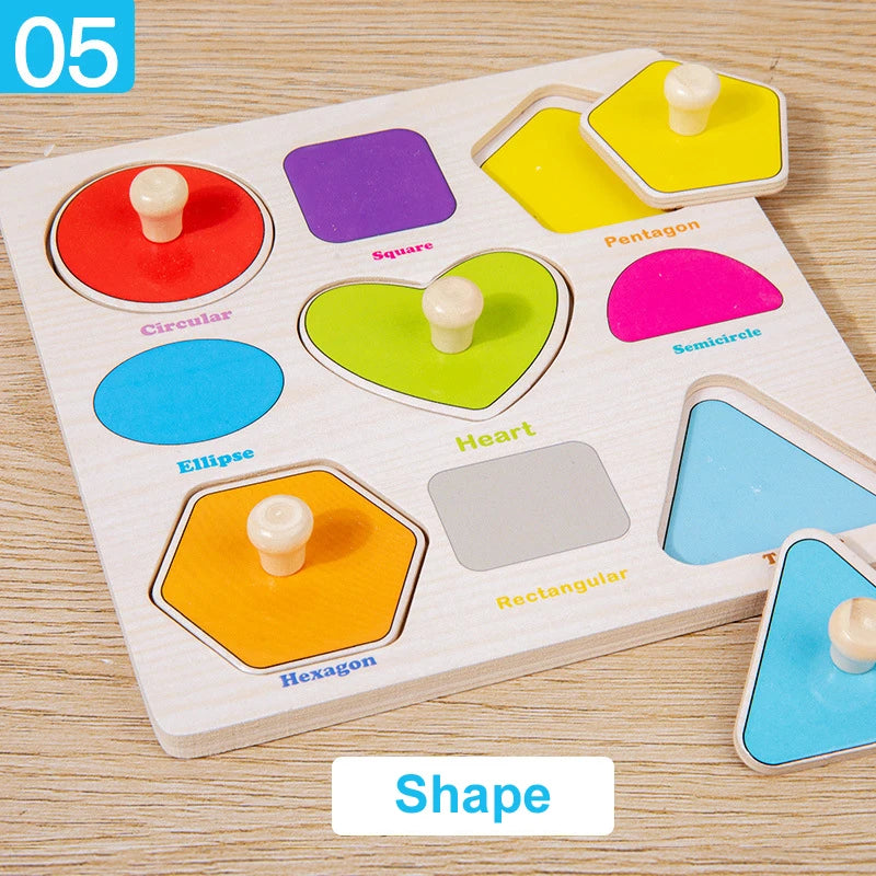 Wooden Montessori Puzzle Board – Cartoon Animal & Vehicle Shapes (Early Learning Toy for Toddlers)