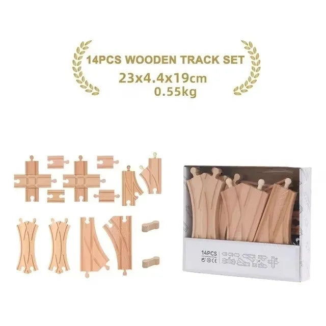Wooden Train Track Set – Beech Wood Railway with Accessories