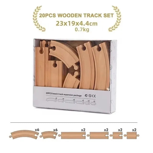Wooden Train Track Set – Beech Wood Railway with Accessories