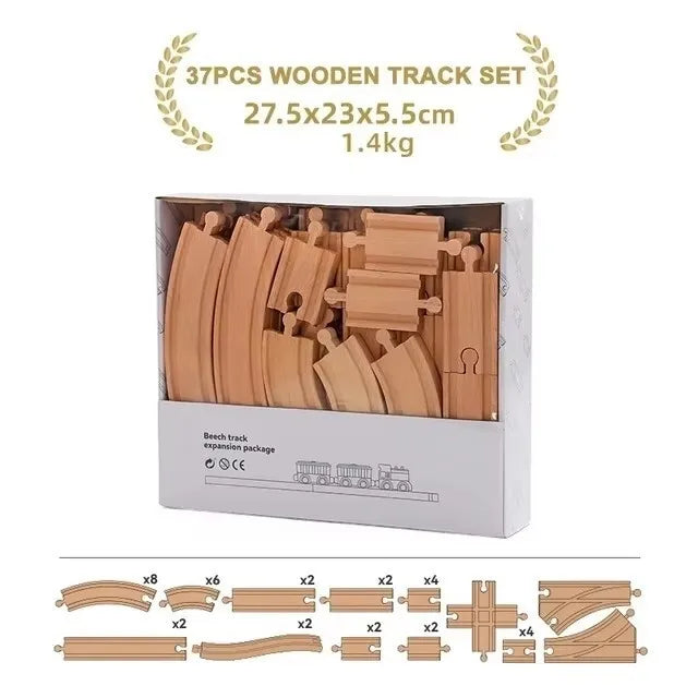 Wooden Train Track Set – Beech Wood Railway with Accessories